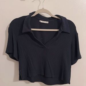 Navy Blue Abercrombie Crop Collared Shirt Size XS